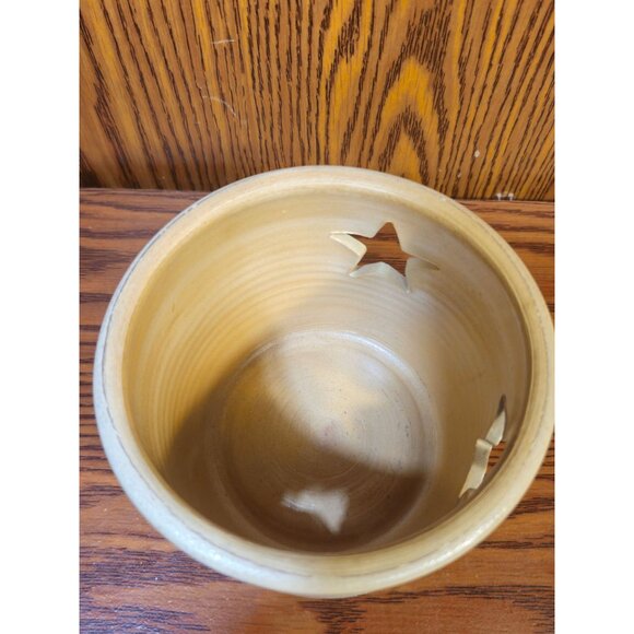 Stoneware Star Cutout Candle Holder By Union City Pottery 5" Tall Beige & Blue H - Picture 4 of 8